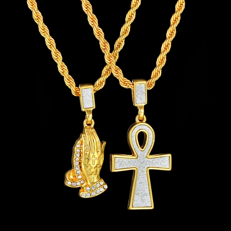 Men Hip Hop Gold Color Ankh Keys And Praying Hands Glittering Rhinestone Pendant Necklace 2Piece
Men Hip Hop Gold Color Ankh Keys And Praying Hands Glittering Rhinestone Pendant Necklace 2Piece