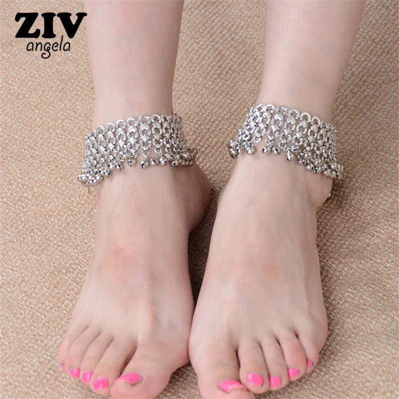 

New Fashion Sexy Vintage Silver bells Anklet Chain Lots Bell Beads Ankle Bracelet Foot Jewelry For Women Barefoot Sandal