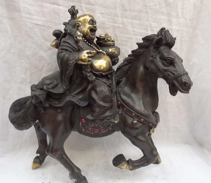 JP S0606 12" Chinese Bronze Gilt YuanBao Happy Laughing Maitreya Buddha Ride Horse Statue
JP S0606 12" Chinese Bronze Gilt YuanBao Happy Laughing Maitreya Buddha Ride Horse Statue
