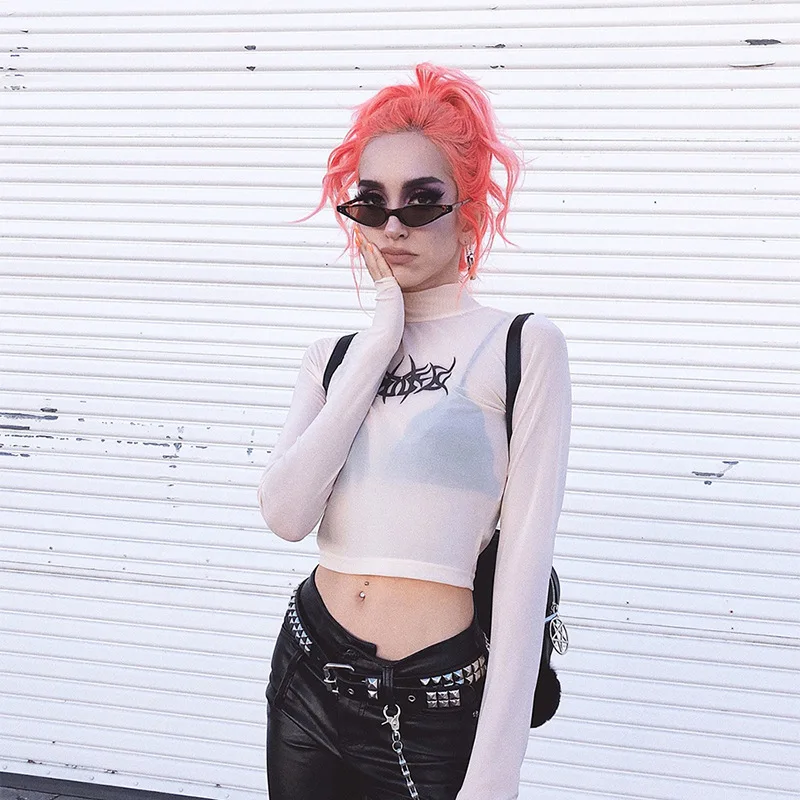 Gothic Woman Tshirt Top 2018 Summer Sexy Tee See-Through Perspective Long Sleeve Turtleneck T-shirts Casual Women Mesh Tee Tops
Gothic Woman Tshirt Top 2018 Summer Sexy Tee See-Through Perspective Long Sleeve Turtleneck T-shirts Casual Women Mesh Tee Tops