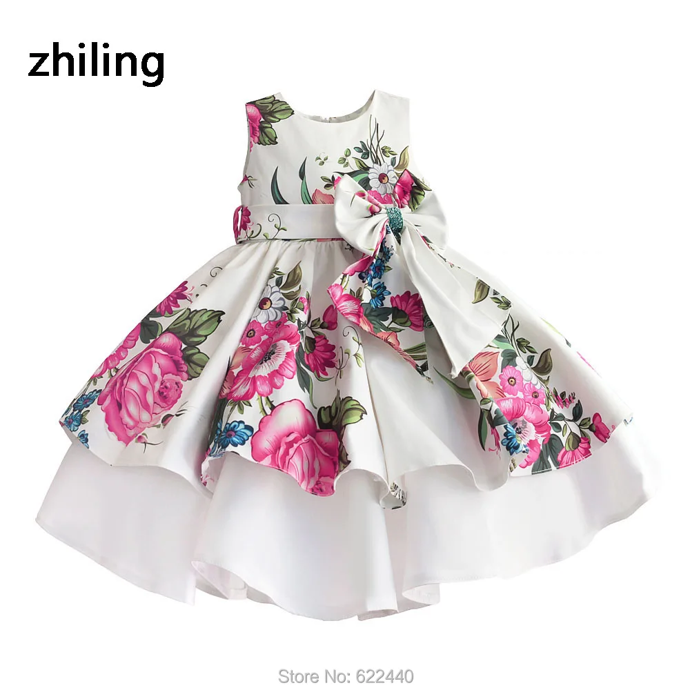 Милые платья для девочек с цветочным принтом и бантом праздничное платье Пышное