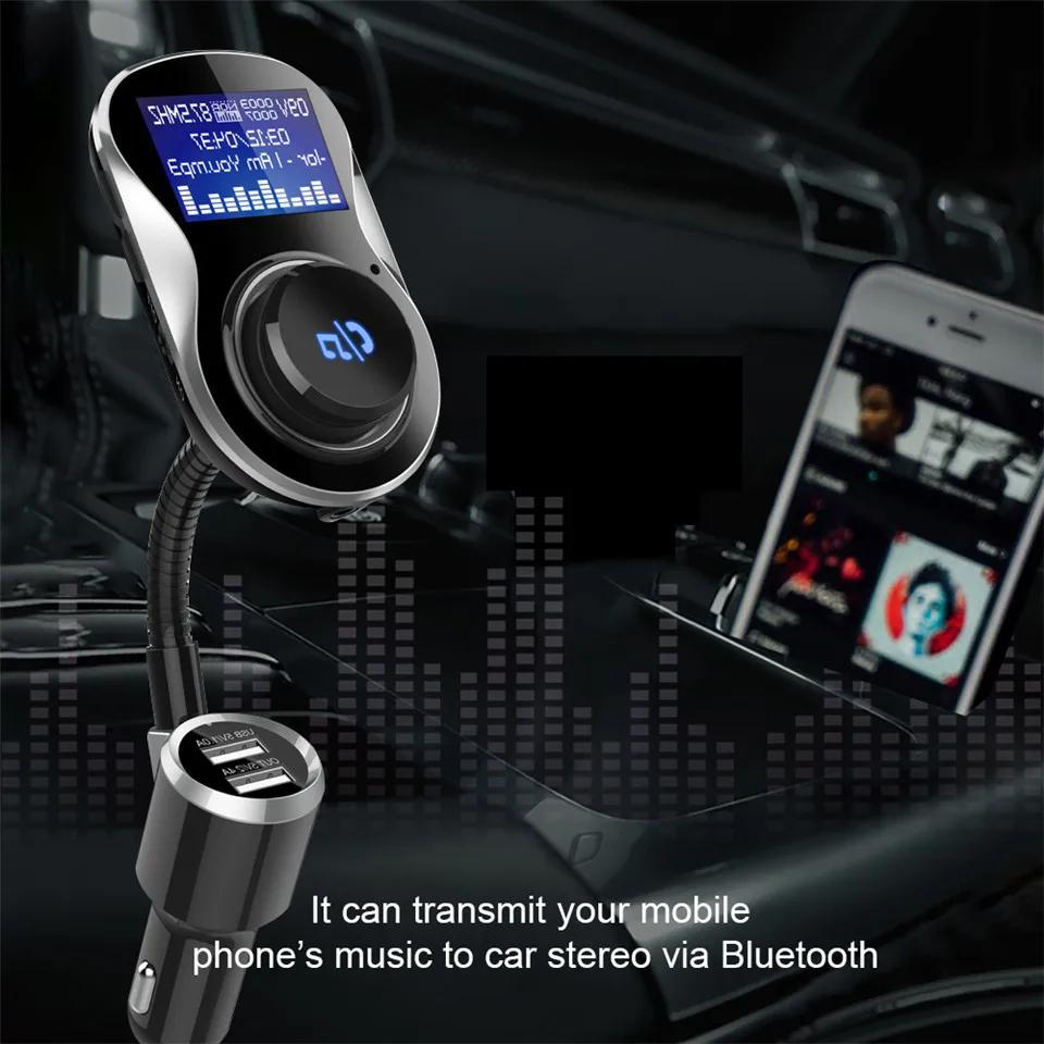 Cunymagos Bluetooth Car Kit FM Modulator Bluetooth FM Transmitter Aux Out Handsfree Car MP3 Player 5V 3.4A 2-USB Charger with TF Card Slot (10)