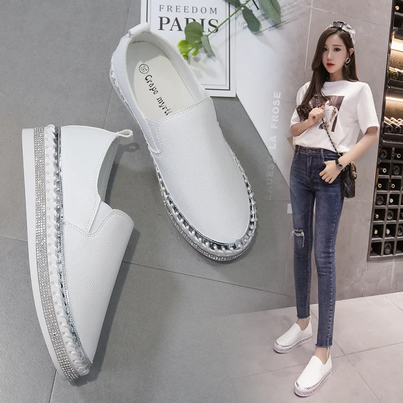 Summer brief casual small white shoes student flat loafers women crystal decoration leather canvas shoes breathable ballet flats
Summer brief casual small white shoes student flat loafers women crystal decoration leather canvas shoes breathable ballet flats