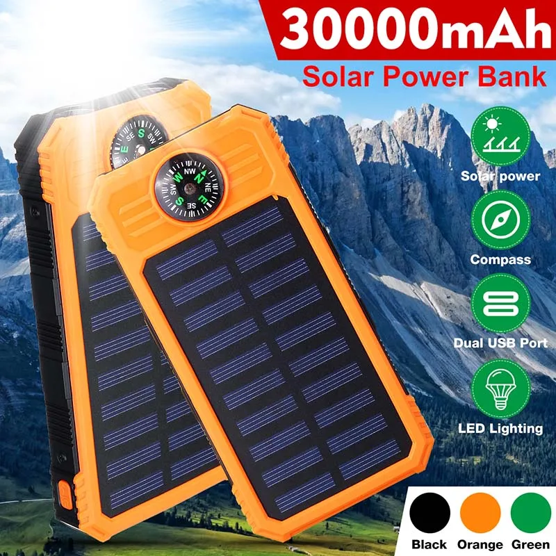 30000mAh Solar Power Bank Waterproof Solar Charger Ports External Charger Powerbank for Smartphone with LED Light Compasses
30000mAh Solar Power Bank Waterproof Solar Charger Ports External Charger Powerbank for Smartphone with LED Light Compasses