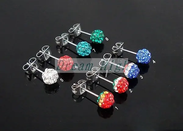 

Wholesal Ear Earring Crystal Gem Ear Stud 316L Surgical Steel 24pcs/lot Mixed Color Free Shipping Shambala