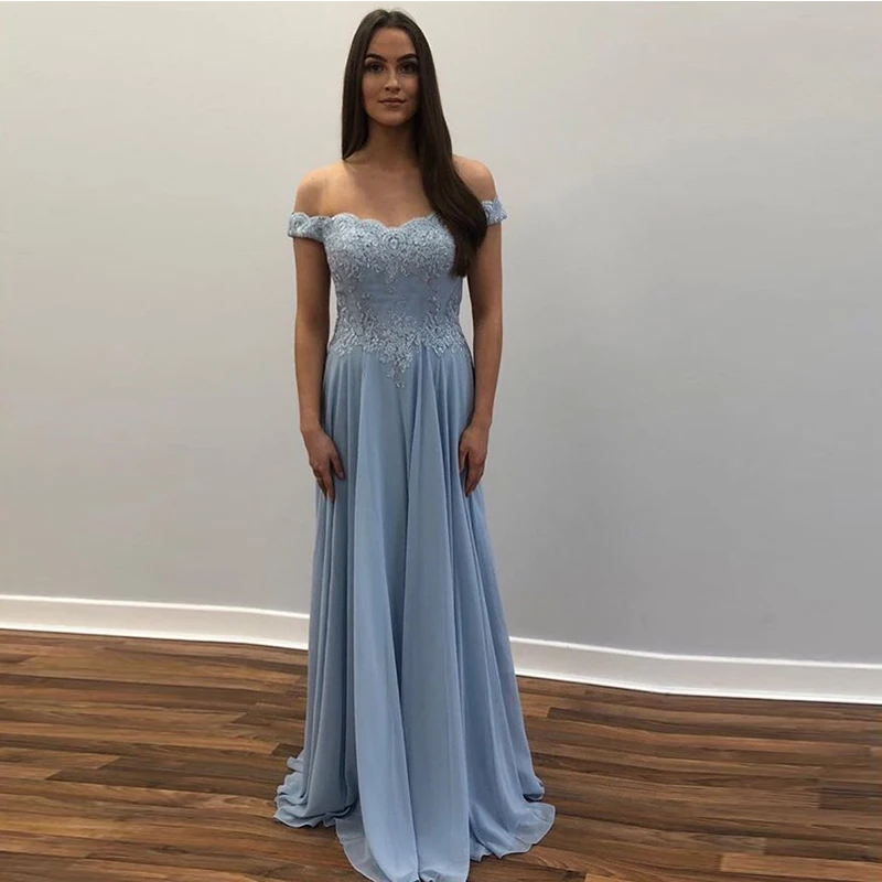 2019 New Off The Shoulder Evening Dress Appliques Beading Chiffon Skirt Sky Blue Formal Party Dresses Long Robe De Soiree
2019 New Off The Shoulder Evening Dress Appliques Beading Chiffon Skirt Sky Blue Formal Party Dresses Long Robe De Soiree