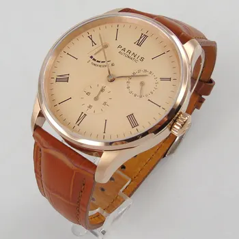 42mm Parnis Rose Golden dial Brown Leather Strap Rose Golden Plated Case Auto Date ST 2542 Automatic movement Men's Watches
42mm Parnis Rose Golden dial Brown Leather Strap Rose Golden Plated Case Auto Date ST 2542 Automatic movement Men's Watches