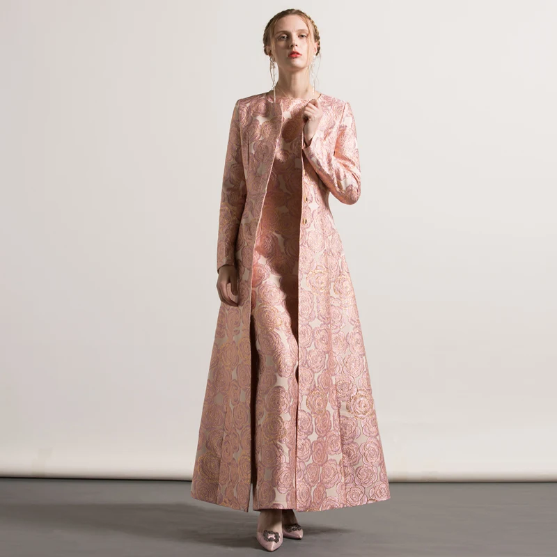 2019 New Fashion Spring Autumn Women's Single-breasted Ultra Long Trench Coat Slim Pink Rose Jacquard Windbreaker Overcoats
2019 New Fashion Spring Autumn Women's Single-breasted Ultra Long Trench Coat Slim Pink Rose Jacquard Windbreaker Overcoats