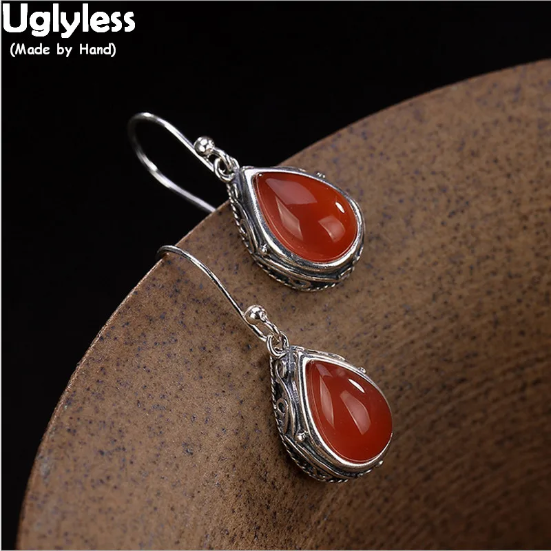 Uglyless Real 925 Sterling Silver Ethnic Water Drop Earrings for Women Thai Fine Jewelry Agate Brincos Bijoux | Украшения и