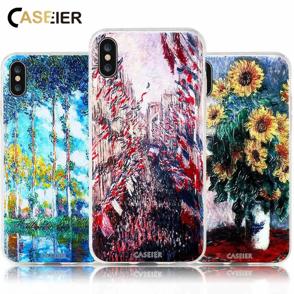 CASEIER 3D Monet Cases For iPhone 6 6s Plus Case Silicone Cover 5 5s SE 7 X 8 Emboss Phone Shell Accessories |