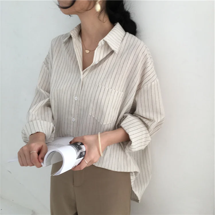 New Fashion Women Shirts Striped Long sleeve Vertical Pockets Blouse Shirt Rice White Navy 9525
New Fashion Women Shirts Striped Long sleeve Vertical Pockets Blouse Shirt Rice White Navy 9525