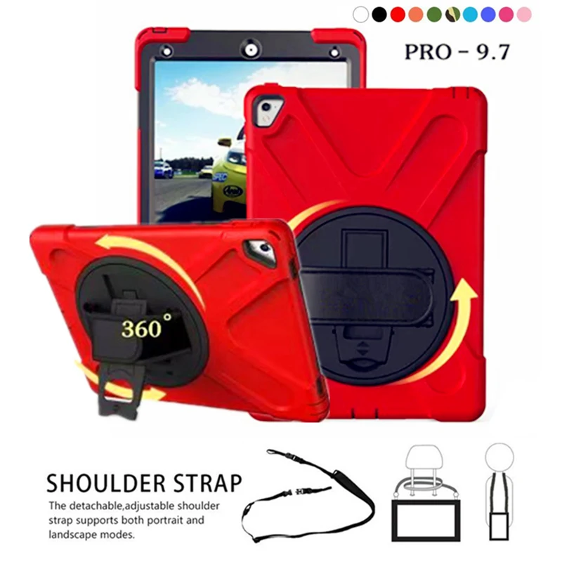 Case for iPad Pro 9.7(2016) Model A1673 Heavy Duty Shockproof Rugged Armor Cover w/360 Swivel Stand hold+Hand Strap & Neck Strap
Case for iPad Pro 9.7(2016) Model A1673 Heavy Duty Shockproof Rugged Armor Cover w/360 Swivel Stand hold+Hand Strap & Neck Strap