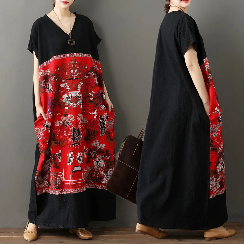 BIG SIZE 5XL Summer Women Elegant Chinese Sytle Print V Neck Tops Ladies Female Plus Large Long Cotton Linen Party Robe Dress
BIG SIZE 5XL Summer Women Elegant Chinese Sytle Print V Neck Tops Ladies Female Plus Large Long Cotton Linen Party Robe Dress