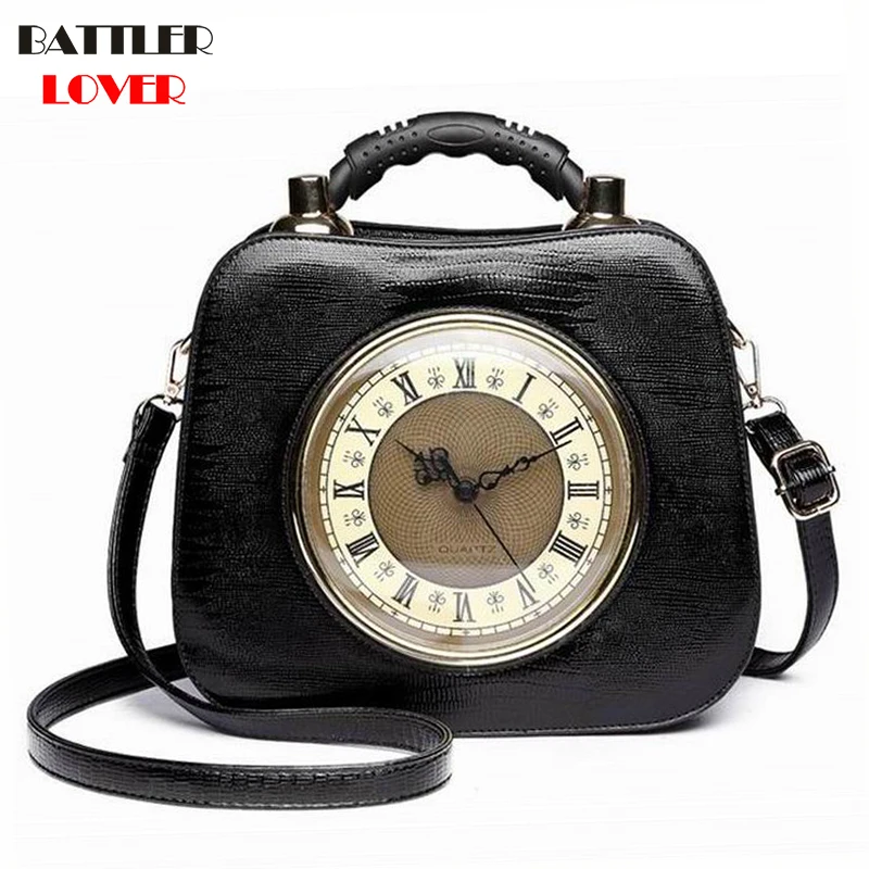 2018 Real Clock Shoulder Bag Women Cross Body Bags Lady PU Leather Handbags Stylish Party Clutches Evening Purses Mujer Femme