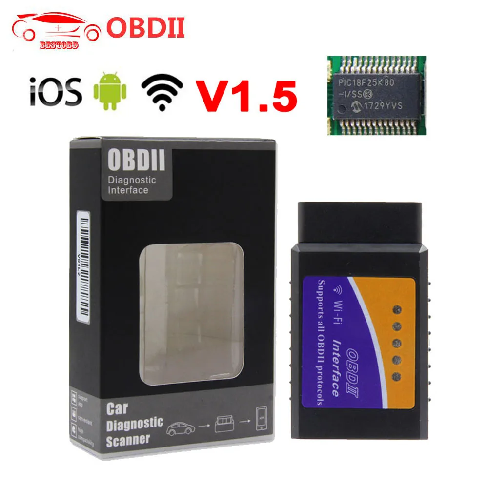 

ELM327 V1.5 PIC18F25K80 WIFI/Bluetooth 4.0 OBDII OBD2 Diagnostic Scanner ELM 327 V1.5 Car Code Reader For IOS/Android Tool