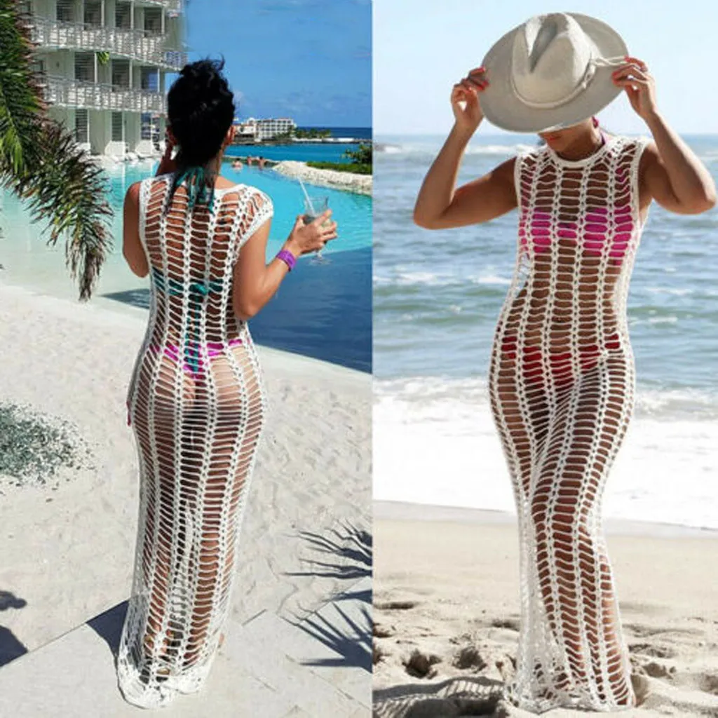 2019 Crochet White Knitted Cover-ups Hollow Out Sexy Beach Dress Tunic Long Pareos Bikinis Cover ups Swim Robe Plage Beachwear
2019 Crochet White Knitted Cover-ups Hollow Out Sexy Beach Dress Tunic Long Pareos Bikinis Cover ups Swim Robe Plage Beachwear
