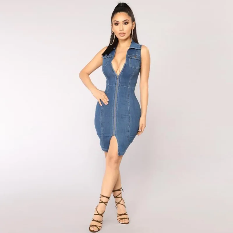 Sexy Bodycon Zipper Dress Denim Jeans Dress For Women Slim Cowboy Vintage Denim Dress Women Split Club V Neck Blue Denim Dress
Sexy Bodycon Zipper Dress Denim Jeans Dress For Women Slim Cowboy Vintage Denim Dress Women Split Club V Neck Blue Denim Dress