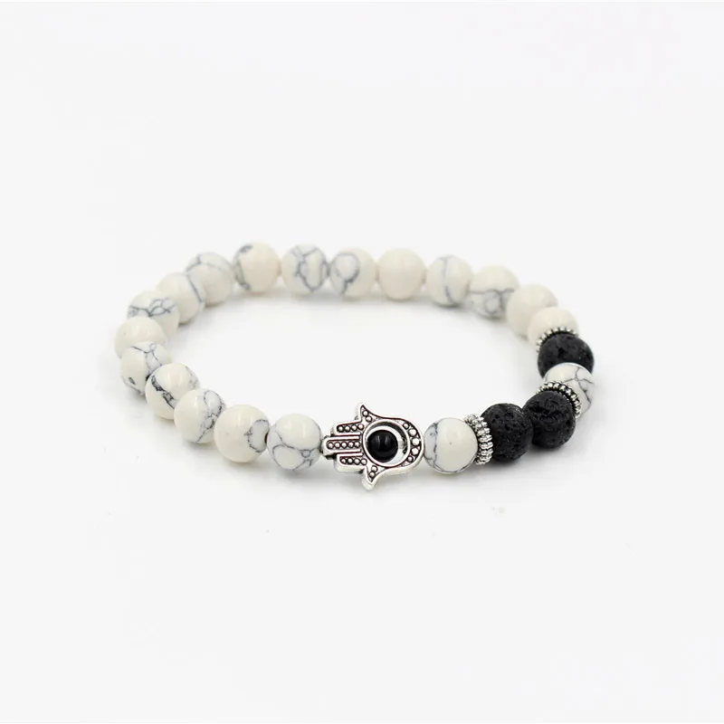 Antique Silver Plated Fatima Hamsa Charm WhiteTurquoise and Lava Bead Bracelet Women Evil Eye Hand Bracelet Men Jewelry Gift
Antique Silver Plated Fatima Hamsa Charm WhiteTurquoise and Lava Bead Bracelet Women Evil Eye Hand Bracelet Men Jewelry Gift