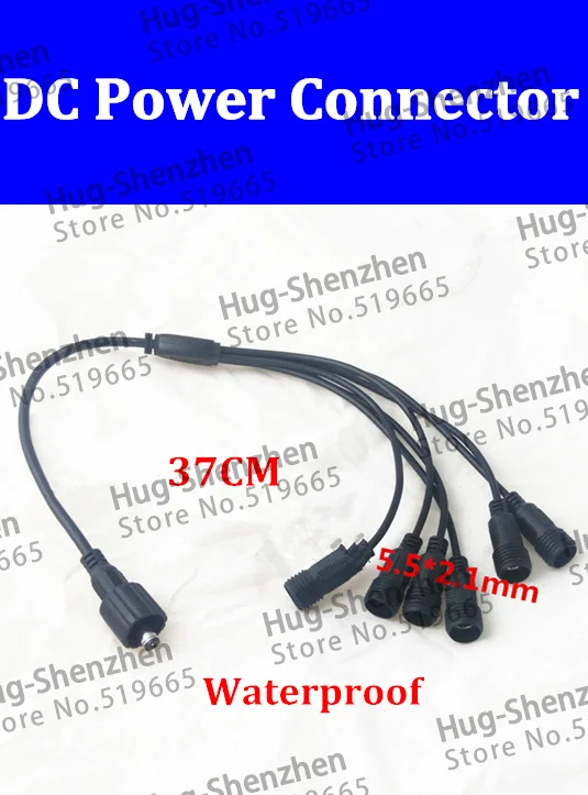 

5pcs 6 Way 5.5x2.1mm Female to 5.5x2.1mm Male DC Waterproof Power Supply Adapter cable with 37cm cable