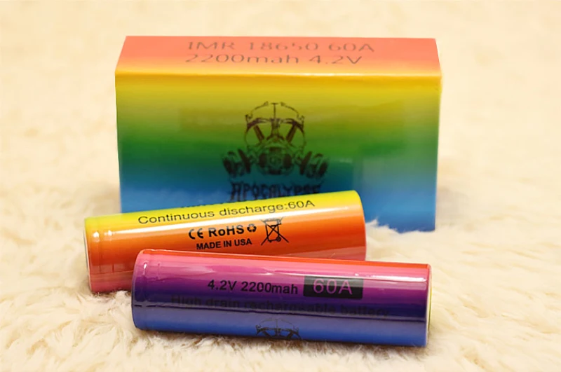 2pcs new USA Apocalypse 18650 battery IMR 4.2V 2200mah 60A Rainbow rechargeable li-lon Vape Electronic cigarette power batteries
2pcs new USA Apocalypse 18650 battery IMR 4.2V 2200mah 60A Rainbow rechargeable li-lon Vape Electronic cigarette power batteries