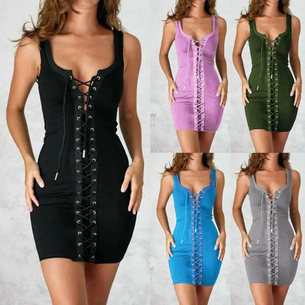 feitong Latest Product!!Women Lace Up Corset Bodycon dress V Neck Ladies Strappy Club Party Bandage Summer Midi Dress Vestido 
feitong Latest Product!!Women Lace Up Corset Bodycon dress V Neck Ladies Strappy Club Party Bandage Summer Midi Dress Vestido