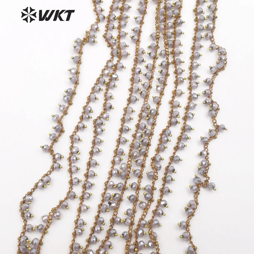 

WT-RBC064 WKT New coming 3*4mm beads rosary chains with copper wire wrapped natural crystal faceted bead in light purple for diy