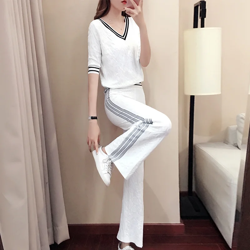 Tracksuit 2019 Summer New Ladies Fashion Short-Sleeved V Collar Top+Wide-Leg Pants Sportswear Casual Suit Women's Two-Piece Set
Tracksuit 2019 Summer New Ladies Fashion Short-Sleeved V Collar Top+Wide-Leg Pants Sportswear Casual Suit Women's Two-Piece Set