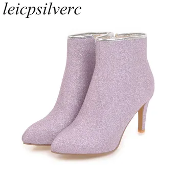 Women Boots Autumn Winter High Heel Pointed Toe Bling Zipper Ankle Chelsea Shoes 2018 Sexy New Fashion Black Gold Silver Purple
Women Boots Autumn Winter High Heel Pointed Toe Bling Zipper Ankle Chelsea Shoes 2018 Sexy New Fashion Black Gold Silver Purple