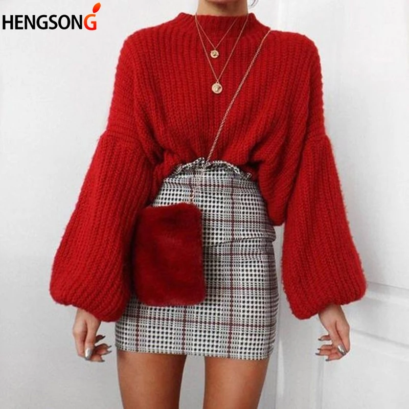 Girl Elegant Lantern Sleeve Red vintage knitted sweater Women jumper Pullover 2018 Autumn Winter Loose Hollow sweater
Girl Elegant Lantern Sleeve Red vintage knitted sweater Women jumper Pullover 2018 Autumn Winter Loose Hollow sweater