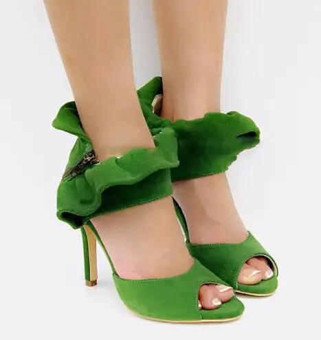 Personalized green ruffles open toe high heel sandals for lady Woman flock peep toe thin heel sandals Dress shoes Party shoes
Personalized green ruffles open toe high heel sandals for lady Woman flock peep toe thin heel sandals Dress shoes Party shoes