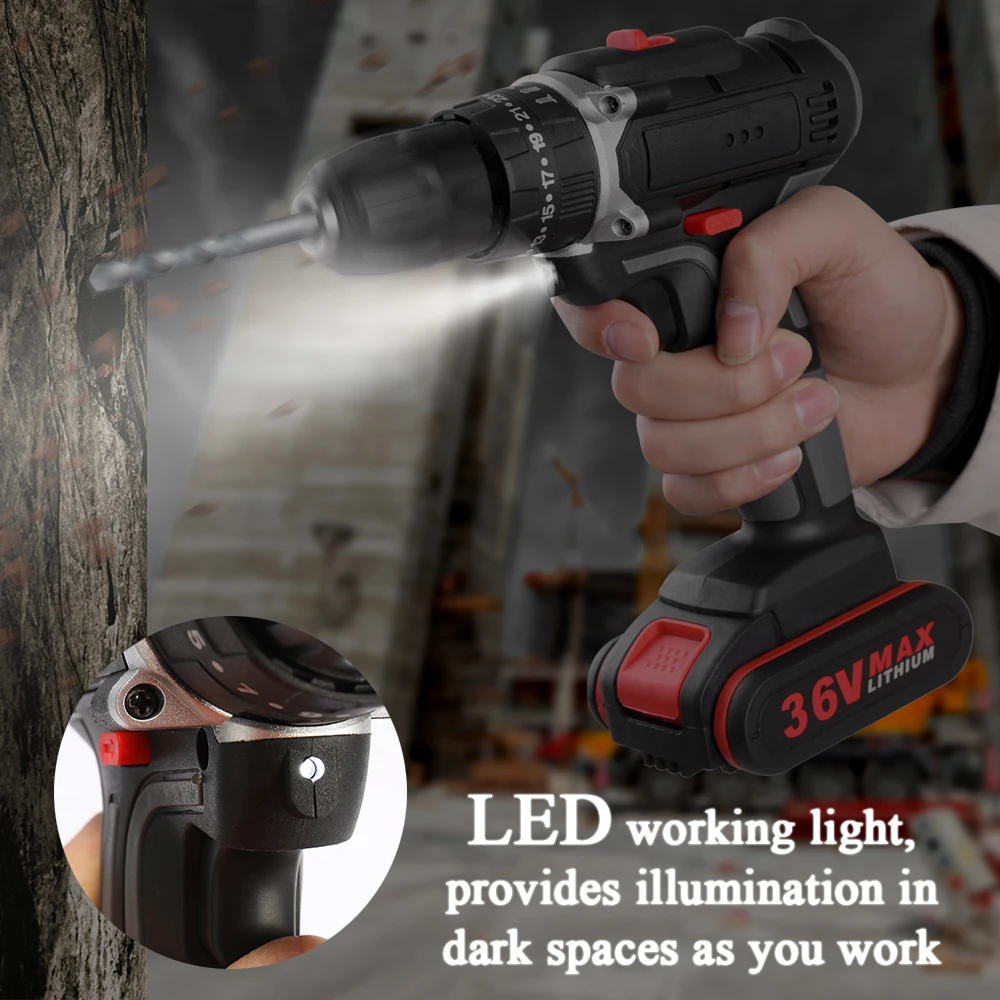 Mini cordless screwdriver 36V Electric Impact Cordless Drill Electric Screwdriver LED light 2-Speed DIY perforator Power Tools
Mini cordless screwdriver 36V Electric Impact Cordless Drill Electric Screwdriver LED light 2-Speed DIY perforator Power Tools