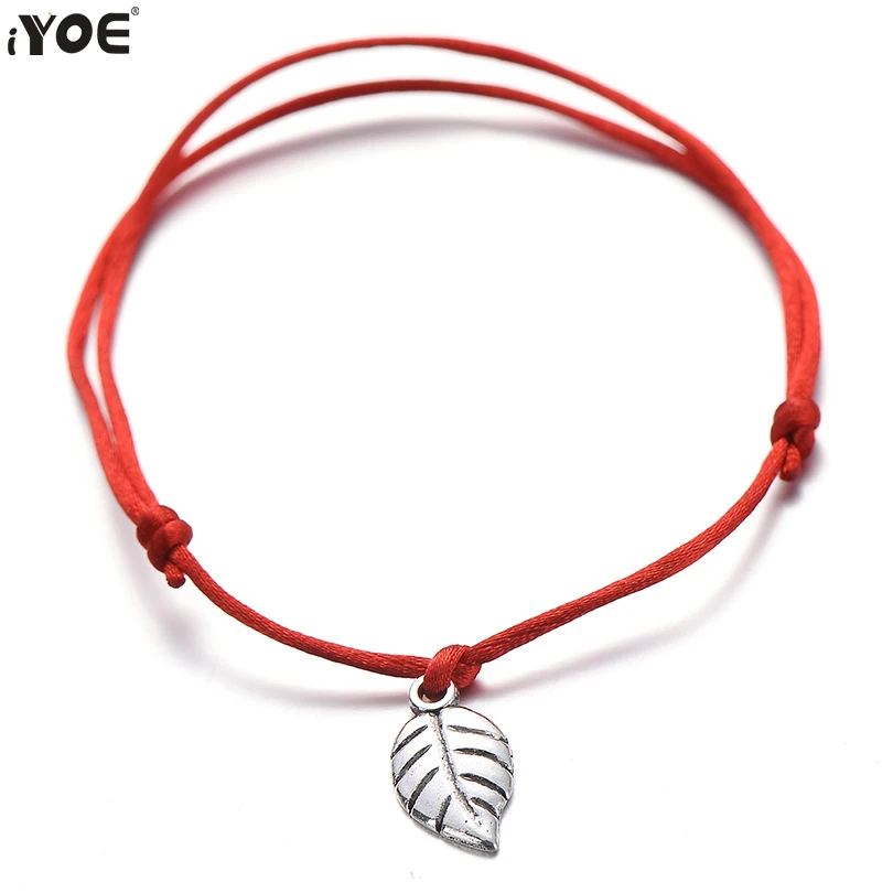 IYOE Vintage Silver Color Metal Leaf Charm Bracelet Femme Jewelry Handcraft Red String Bracelets For Women Kids Friendship Gift | Украшения
