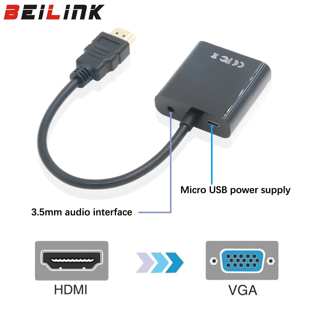 HDMI to VGA Adapter with Audio Cable Male To Femal...