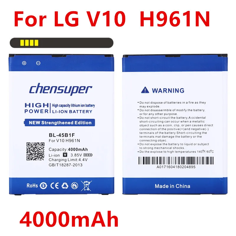 100% Original chensuper High quality battery 4000mAh BL-45B1F Battery For LG V10 Battery H961N F600 H900 H901 VS990 H968 BL45B1F
100% Original chensuper High quality battery 4000mAh BL-45B1F Battery For LG V10 Battery H961N F600 H900 H901 VS990 H968 BL45B1F