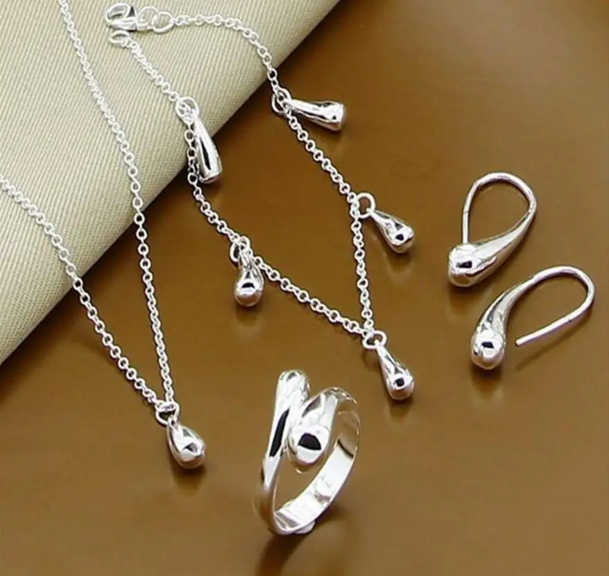 High Quality Jewelry 925 Stamped Silver Color Water Drop Jewelry Sets Necklace Bracelet Bangle Earring Ring Sets for Women Gifts
High Quality Jewelry 925 Stamped Silver Color Water Drop Jewelry Sets Necklace Bracelet Bangle Earring Ring Sets for Women Gifts
