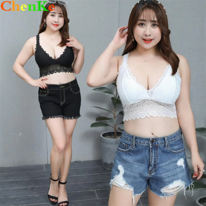 

ChenKe New Fat MM Women Plus Size Tube Top Bra Wrapped Chest Black White Lace Sexy Bandeau For Women Underwear Big Size Camisole