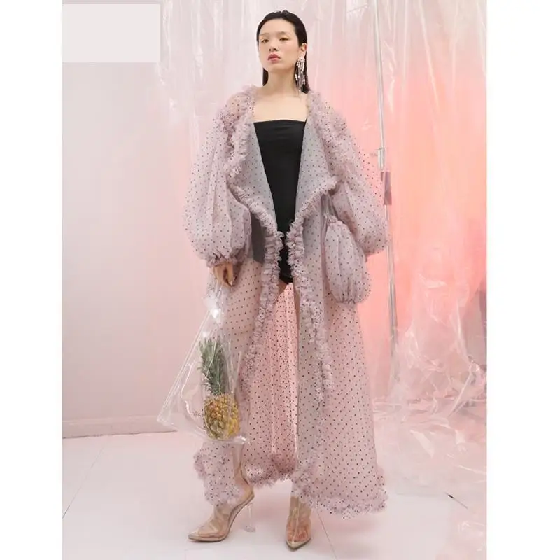 Women Dresses Irregular Dot Print Mesh Long Dress Ladies V Neck Large Lantern Sleeve Perspective Loose Summer Dresses 2019 New
Women Dresses Irregular Dot Print Mesh Long Dress Ladies V Neck Large Lantern Sleeve Perspective Loose Summer Dresses 2019 New