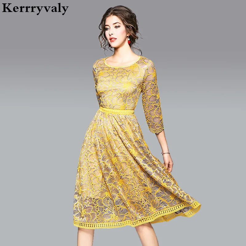 Spring Yellow Hook Flower Lace Dress Women Clothes 2019 Robe Hiver Elegant Women Dresses Tunique Femme Dames Jurken K9516
Spring Yellow Hook Flower Lace Dress Women Clothes 2019 Robe Hiver Elegant Women Dresses Tunique Femme Dames Jurken K9516