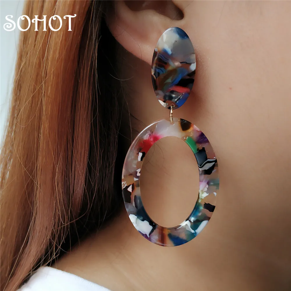 Женские акриловые серьги SOHOT креативные овальные красочные серьги-подвески в