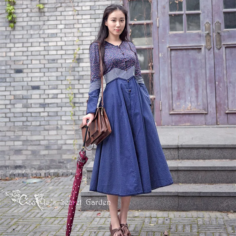 LYNETTE'S CHINOISERIE Spring Autumn Original Design Women Vintage Flower Print Polka Dot Stripe Patchwork Slim Dress
LYNETTE'S CHINOISERIE Spring Autumn Original Design Women Vintage Flower Print Polka Dot Stripe Patchwork Slim Dress