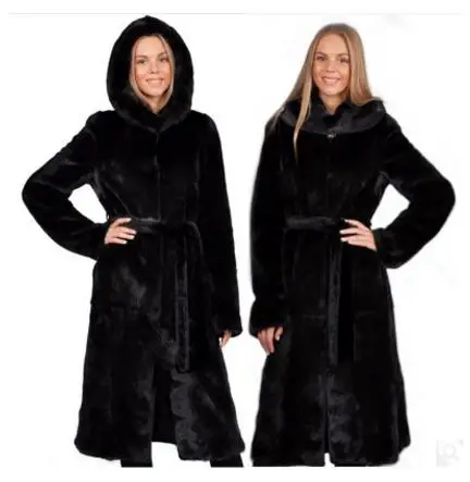 Фото Новинка женская черная куртка большого размера S/7Xl с капюшоном из искусственного