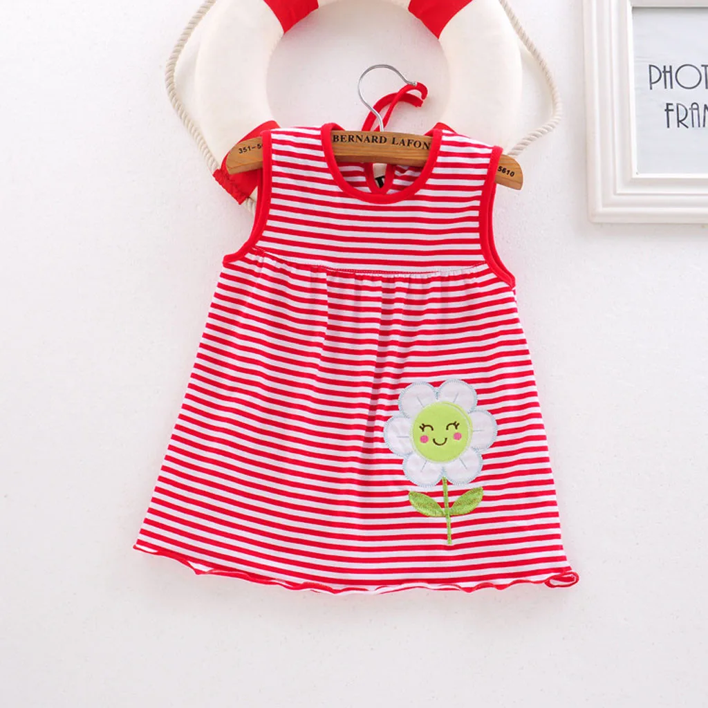 0-24M Girls Summer Dress Toddler Cute Baby Cotton Flower Children Dot Striped Tees Princess Sleeveless T-Shirt Vest C2# | Мать и ребенок