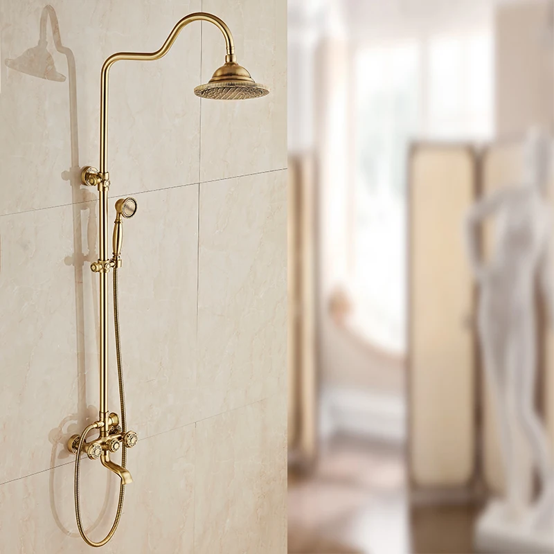 Bath & Shower Faucets Brass Antique Wall Mounted Rainfall Shower Mixer Taps Retro Style Dual Handle Bathroom Shower Fa
Bath & Shower Faucets Brass Antique Wall Mounted Rainfall Shower Mixer Taps Retro Style Dual Handle Bathroom Shower Fa
