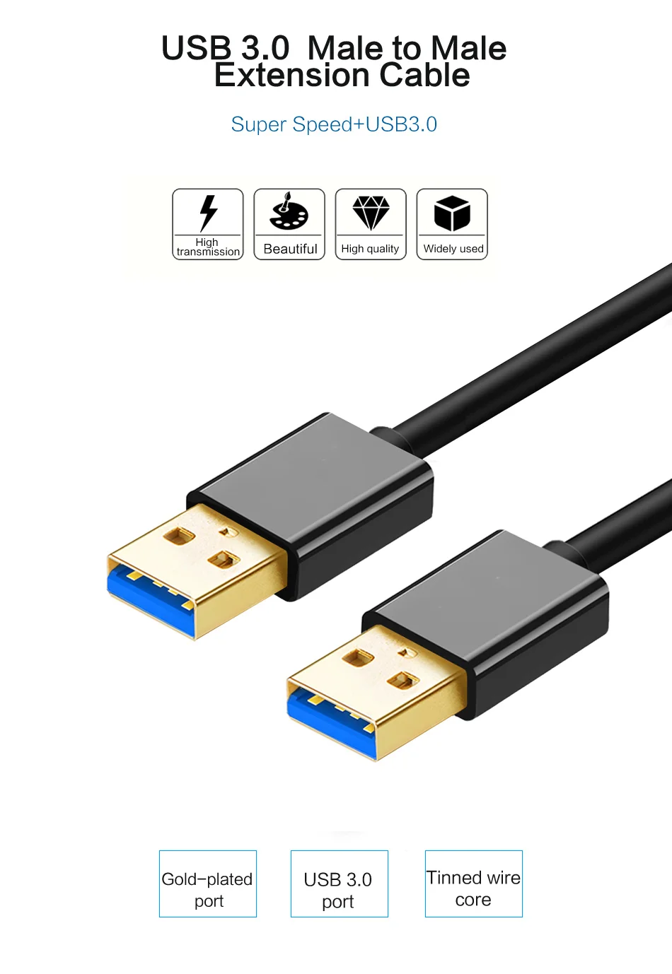 QGeeM USB 3.0 Cable USB to USB Type A Male to Male Cable for Hard Disk Radiator Webcam Car MP3 Camera USB 2.0 Cable
