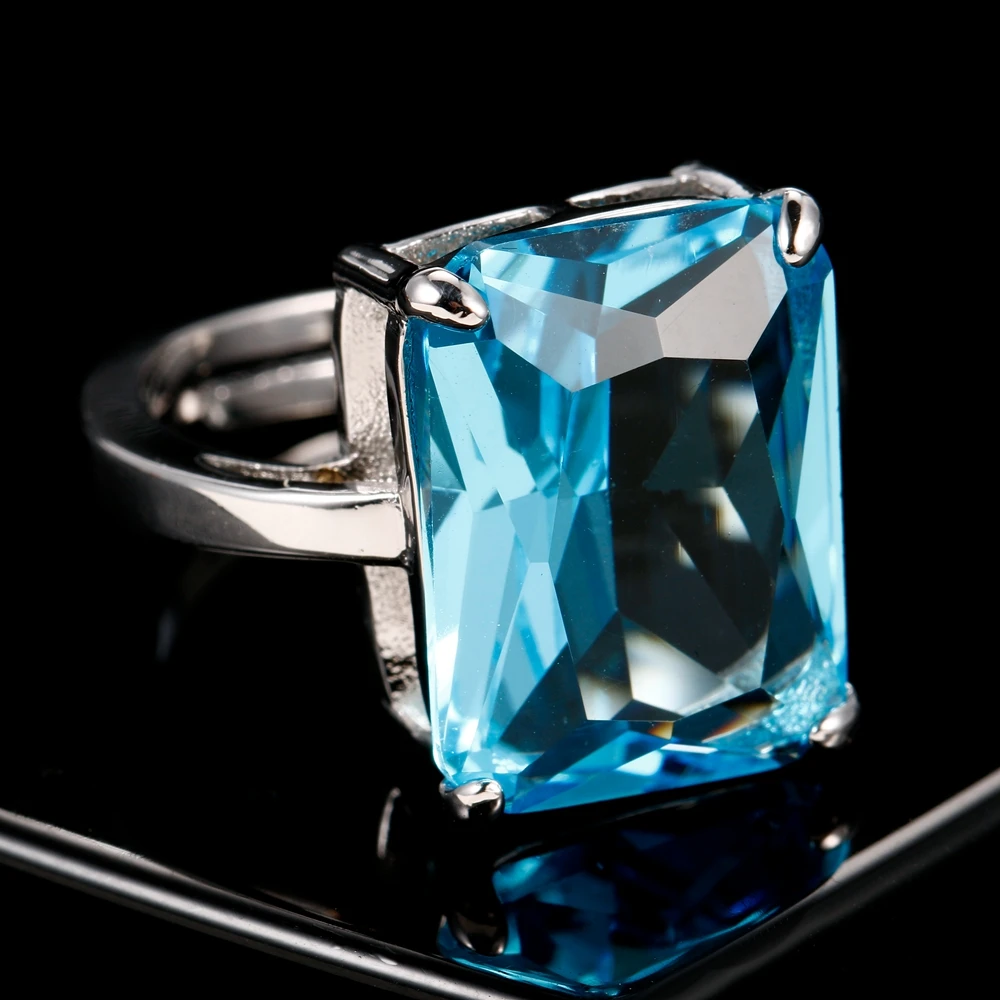 Buy Dropship Products Of High Quality Aquamarine Rings For Women 12x16MM Sky Blue Stones Silver