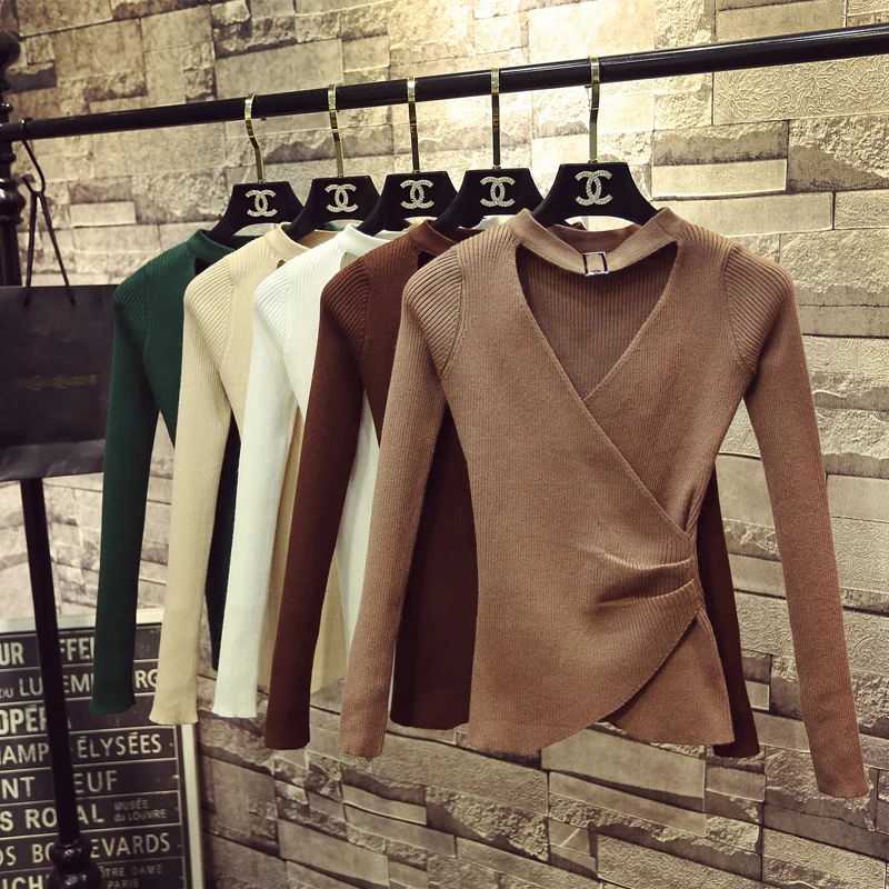 2018 New Autumn and Winter Women's Cross V Collar Hollowed-out Long-sleeved Knit Sweater Pure Color Female Knitwear Casual Tops
2018 New Autumn and Winter Women's Cross V Collar Hollowed-out Long-sleeved Knit Sweater Pure Color Female Knitwear Casual Tops
