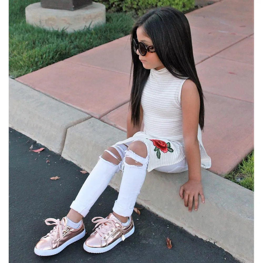 Telotuny girls summer clothing set COOL girls Rose Flower White Striped T-Shirt Tops Pants Outfit roupas infantis menina JU 26
Telotuny girls summer clothing set COOL girls Rose Flower White Striped T-Shirt Tops Pants Outfit roupas infantis menina JU 26