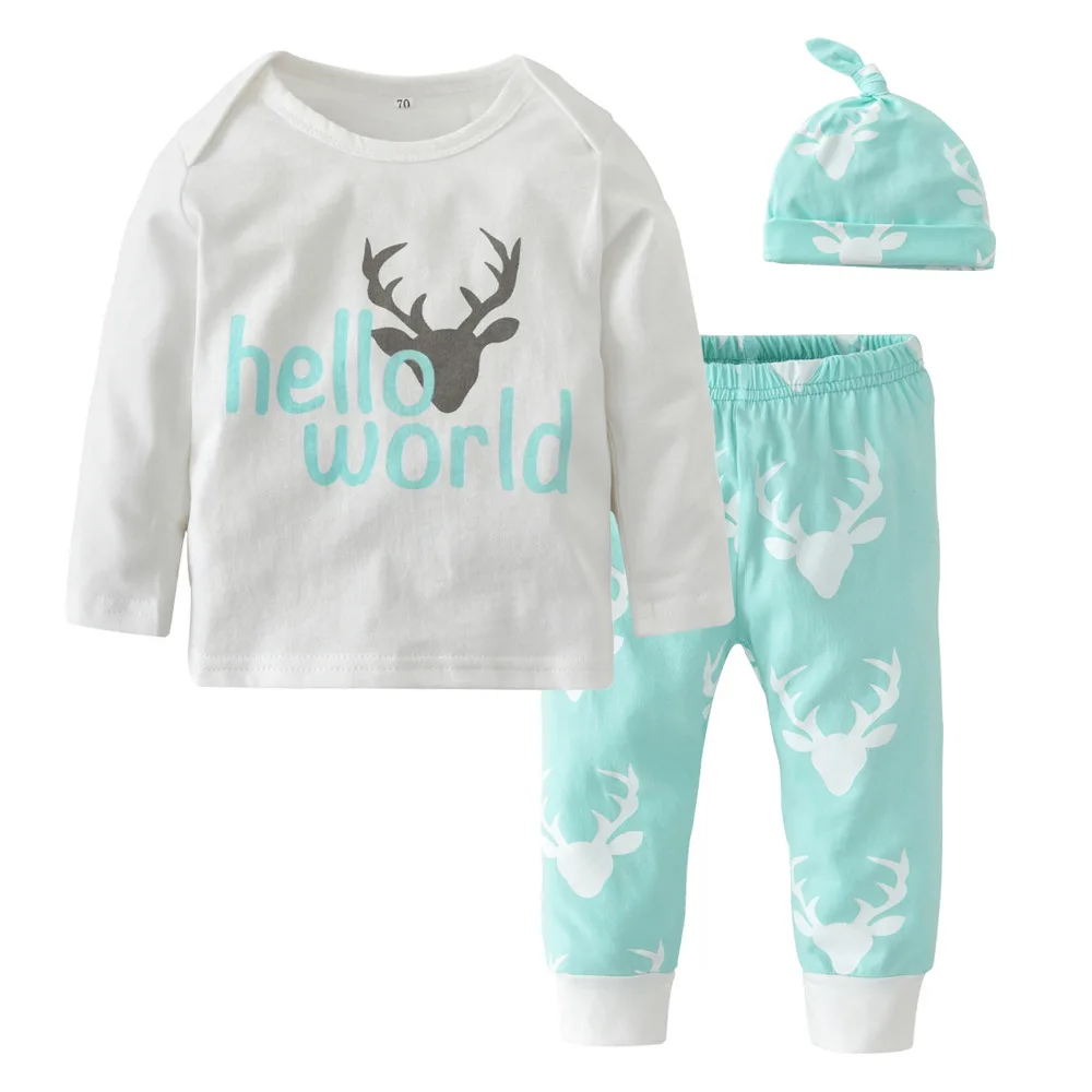 Christmas Baby Boy Clothes Deer Printed Long Sleeves T-shirt+Pants+Hat Infant 3pcs Set Newborn Baby Girl Clothing Sets
Christmas Baby Boy Clothes Deer Printed Long Sleeves T-shirt+Pants+Hat Infant 3pcs Set Newborn Baby Girl Clothing Sets