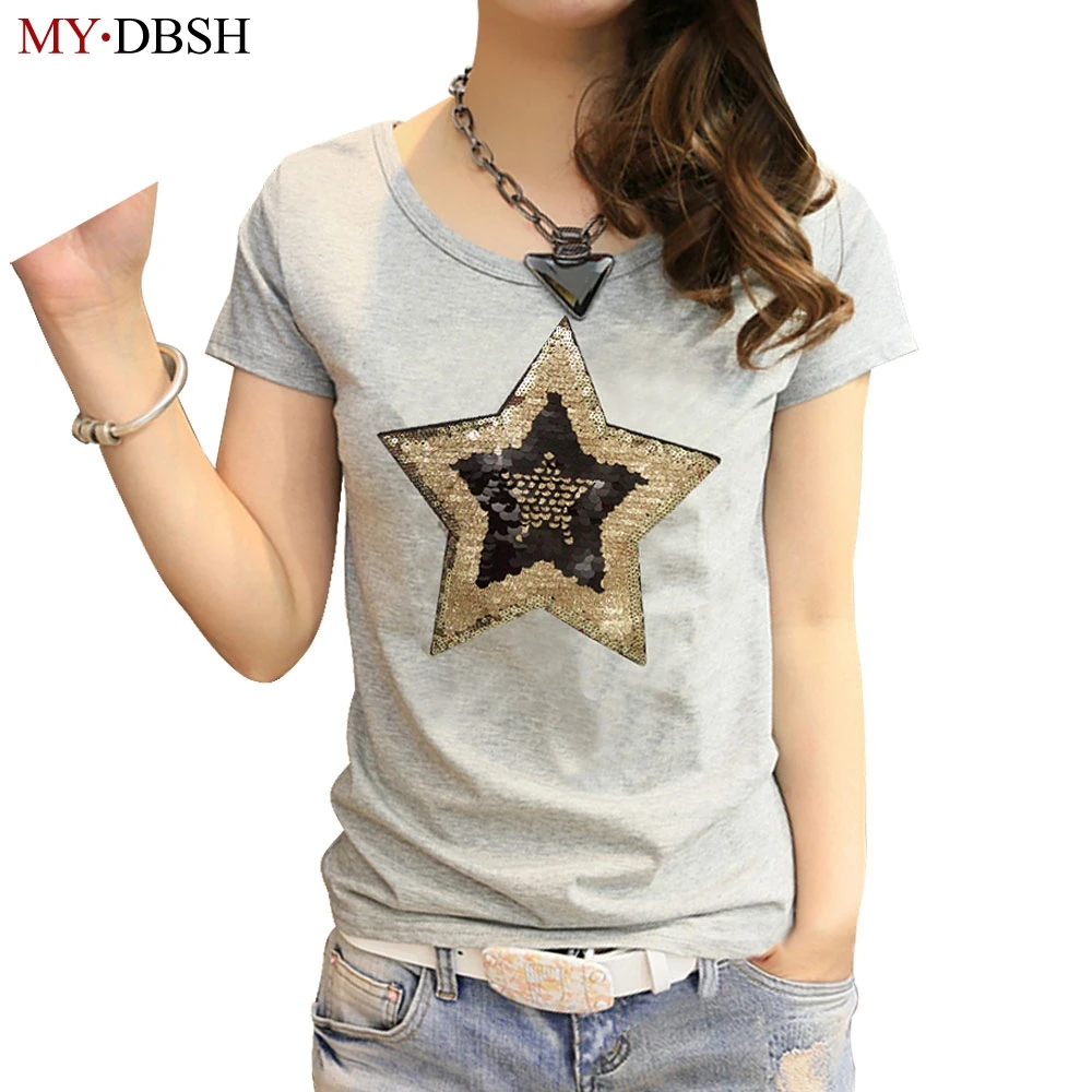 Fashion Star Paillette T Shirts Brand Women Short Sleeve Cotton T Shirt Star Polka Dot Sequined Summer tshirts Plus Size S~5XL
Fashion Star Paillette T Shirts Brand Women Short Sleeve Cotton T Shirt Star Polka Dot Sequined Summer tshirts Plus Size S~5XL