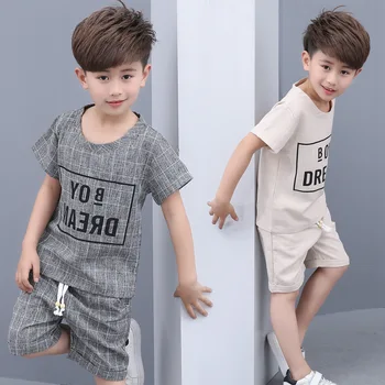 Children Suit Summer New Cotton, Linen, Short Sleeved Suit Big Kid Pure Cotton Summer Lattice Two Piece. Beige grey
Children Suit Summer New Cotton, Linen, Short Sleeved Suit Big Kid Pure Cotton Summer Lattice Two Piece. Beige grey